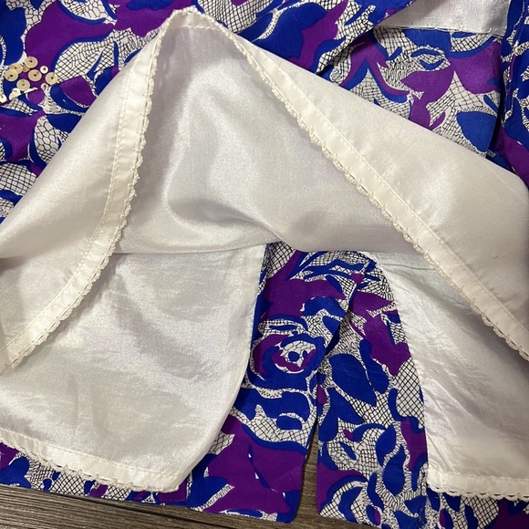 Anthropologie Fei 100% Silk Purple/Blue Floral Pencil Skirt Size 2 - Picture 10 of 12